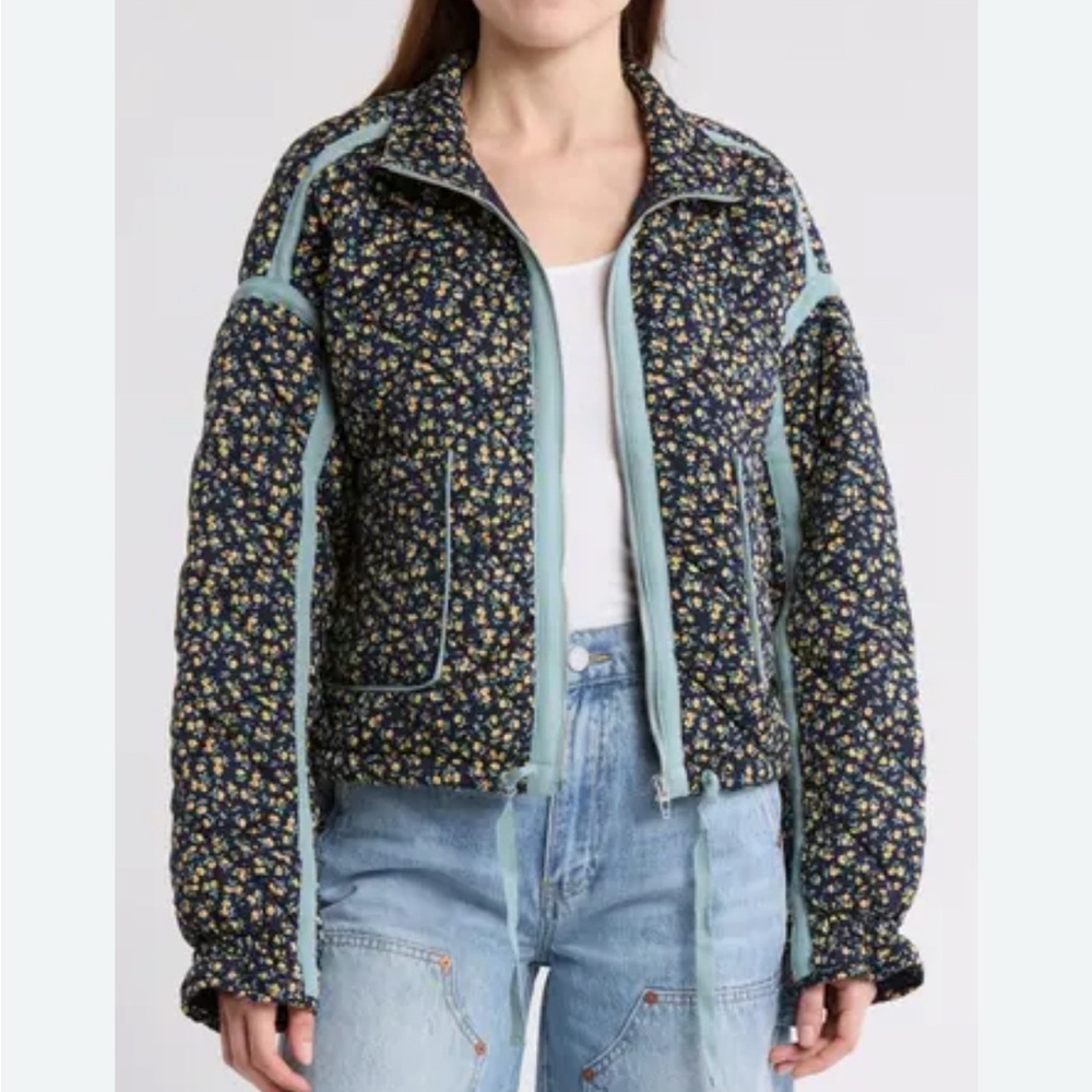 BlankNYC Cropped Quilted Floral Bomber